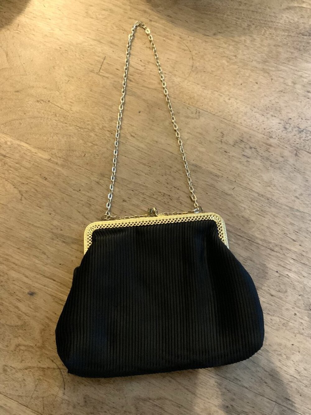 Vintage Black Pleated Fabric Evening Bag